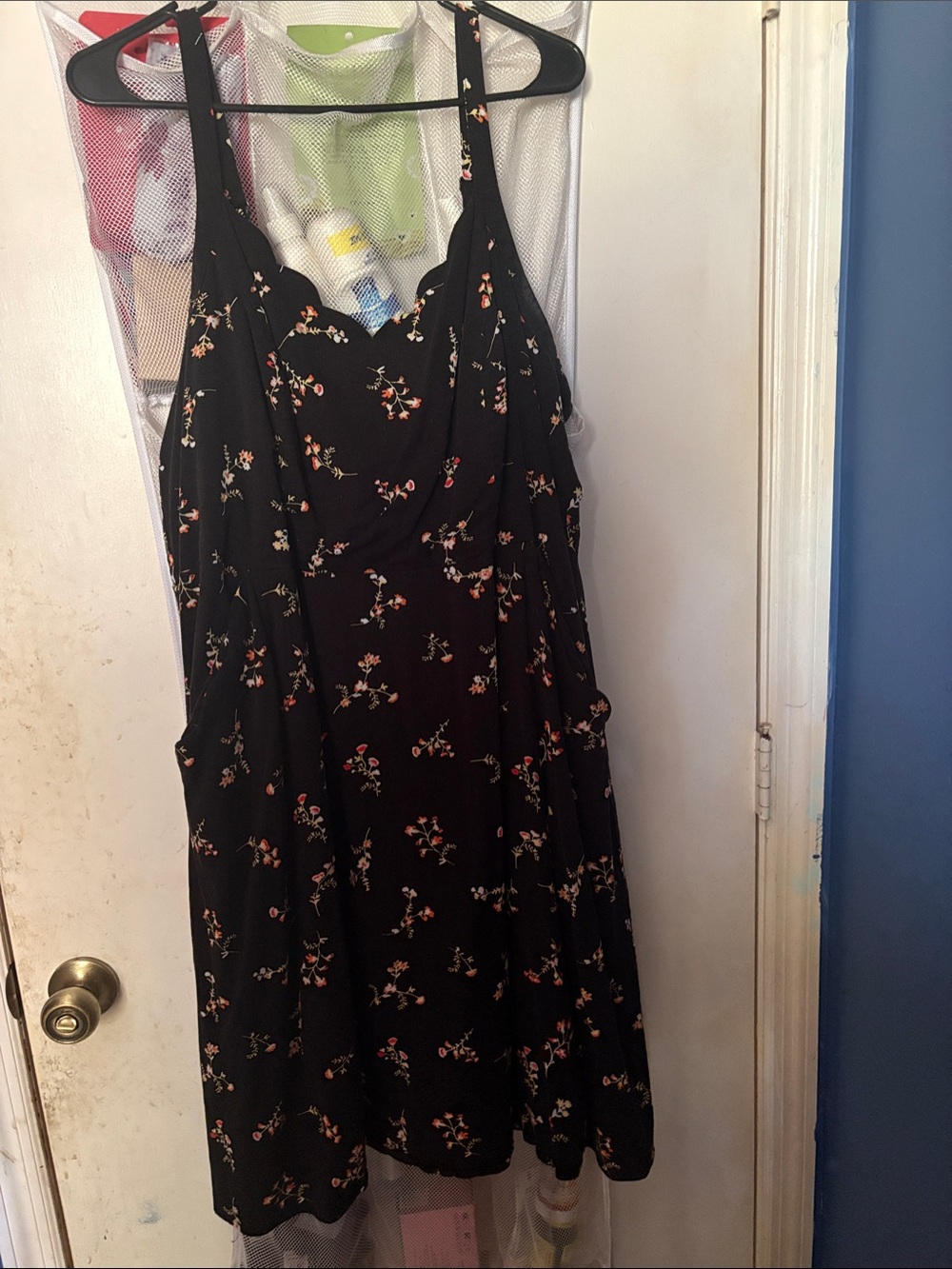 Market & Spruce Black Floral Midi Dress with Thin Straps